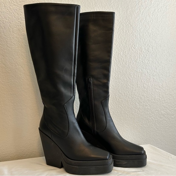 NWT, Gia Borghini Made in Italy Knee-High Leather Black Platform Boots, 36 EU - Picture 2 of 14